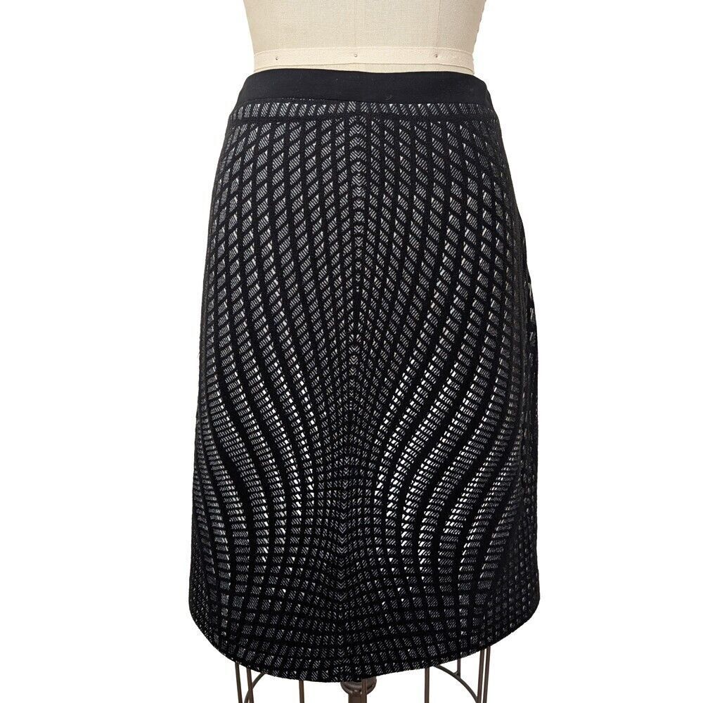 Diane Von Furstenberg Skirt Black White Optic Wool Blend Knit Stretchy Skirt 10